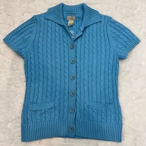 L.L. Bean Blue Short Sleeve Button Up Sweater